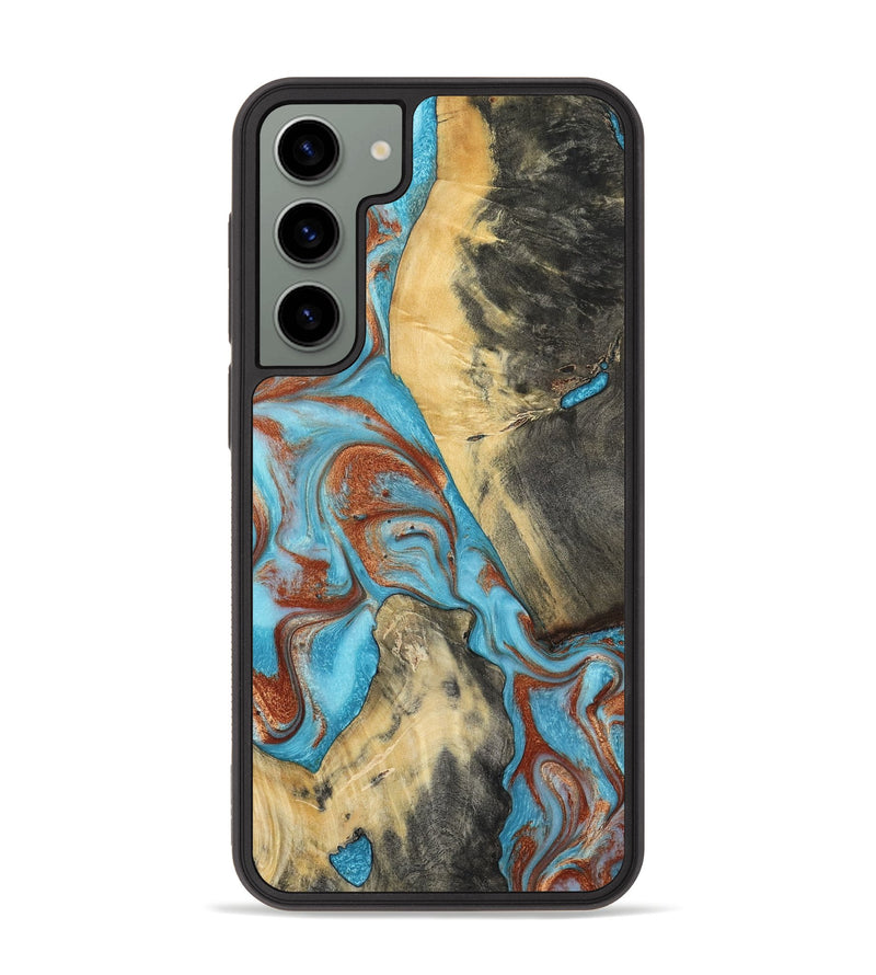 Galaxy S23 Plus Wood Phone Case - Dahlia (Teal & Gold, 801019)