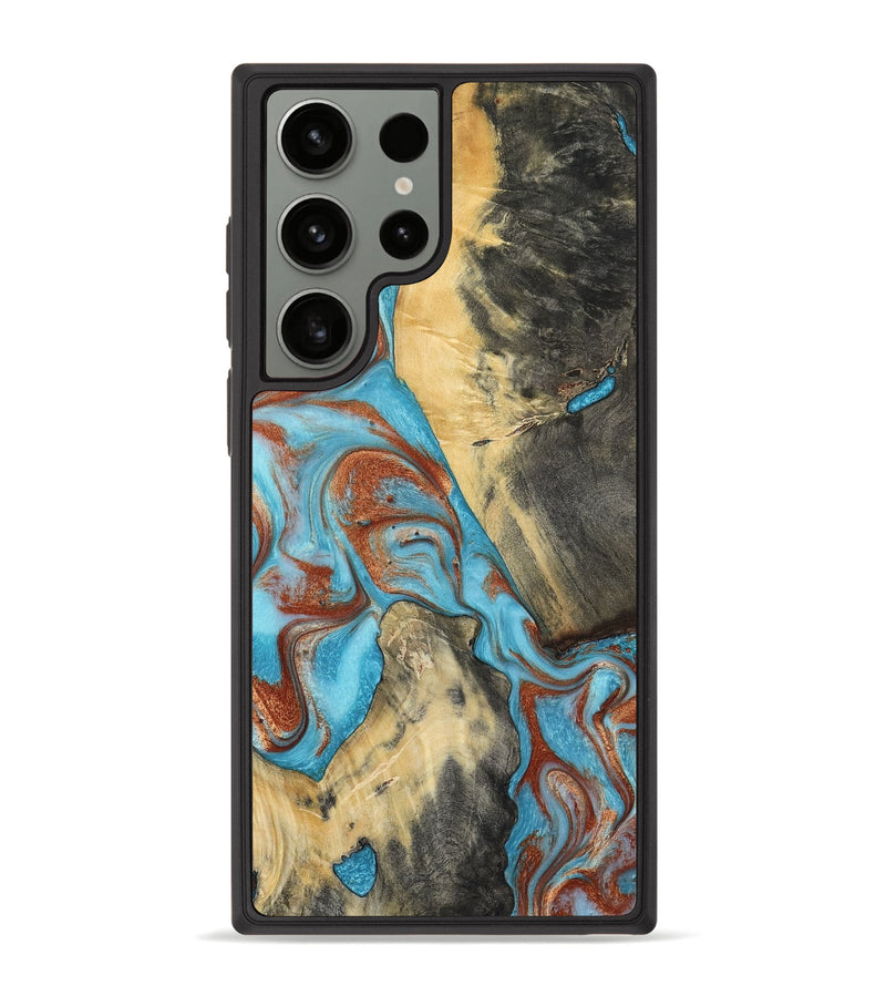 Galaxy S23 Ultra Wood Phone Case - Dahlia (Teal & Gold, 801019)