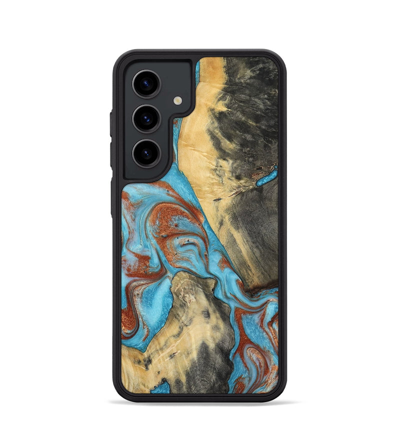 Galaxy S24 Wood Phone Case - Dahlia (Teal & Gold, 801019)