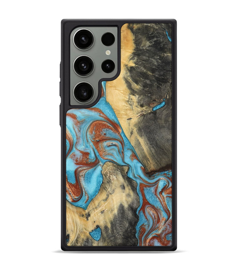 Galaxy S24 Ultra Wood Phone Case - Dahlia (Teal & Gold, 801019)