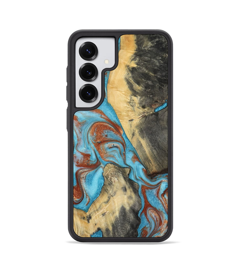 Galaxy S25 Wood Phone Case - Dahlia (Teal & Gold, 801019)