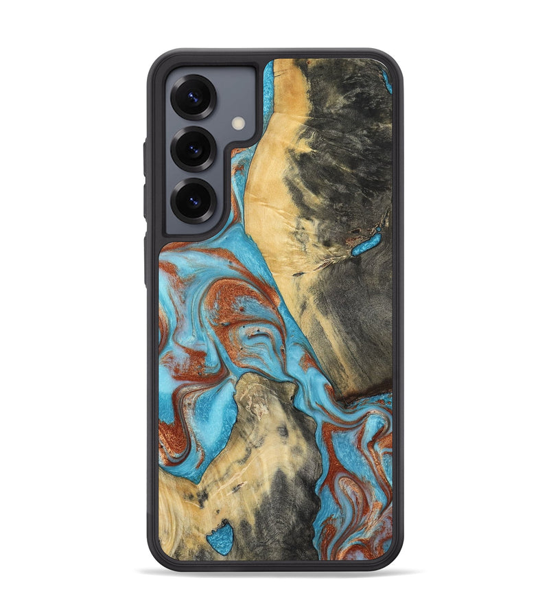 Galaxy S25 Plus Wood Phone Case - Dahlia (Teal & Gold, 801019)
