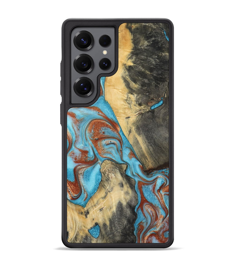 Galaxy S25 Ultra Wood Phone Case - Dahlia (Teal & Gold, 801019)