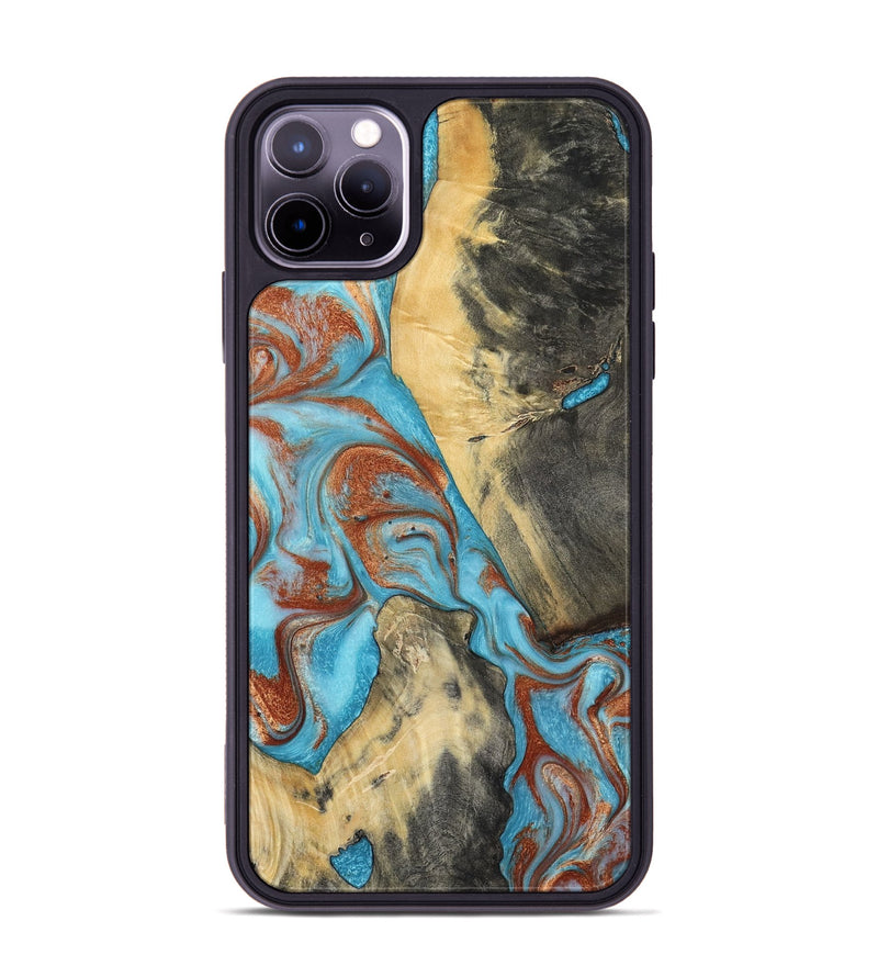 iPhone 11 Pro Max Wood Phone Case - Dahlia (Teal & Gold, 801019)