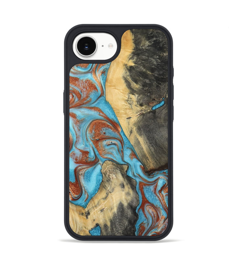 iPhone 16e Wood Phone Case - Dahlia (Teal & Gold, 801019)