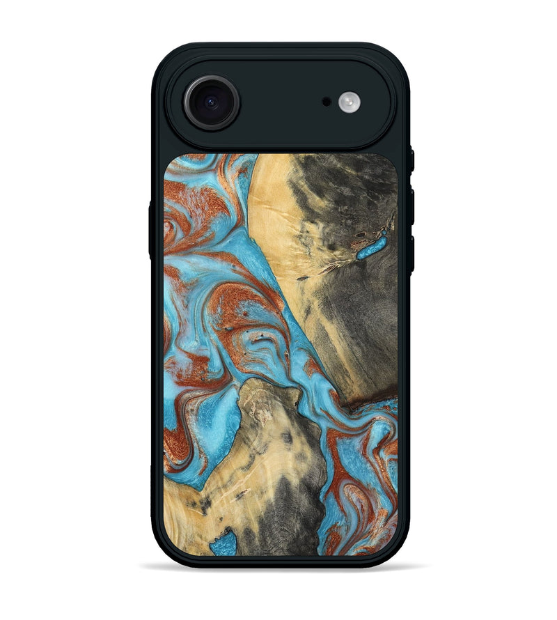 iPhone 17 Air Wood Phone Case - Dahlia (Teal & Gold, 801019)