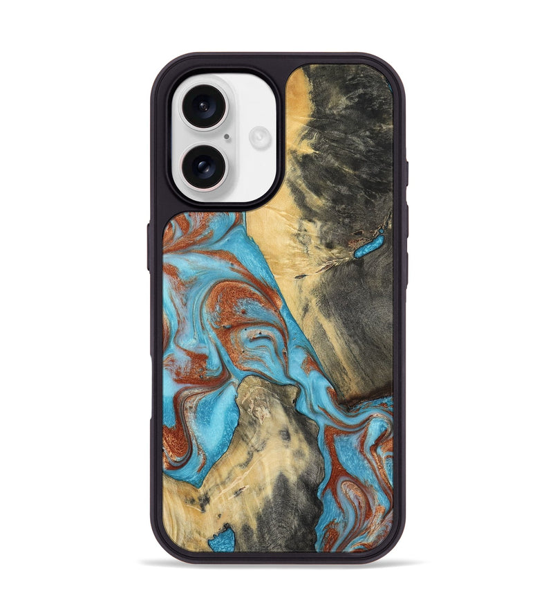 iPhone 17 Wood Phone Case - Dahlia (Teal & Gold, 801019)