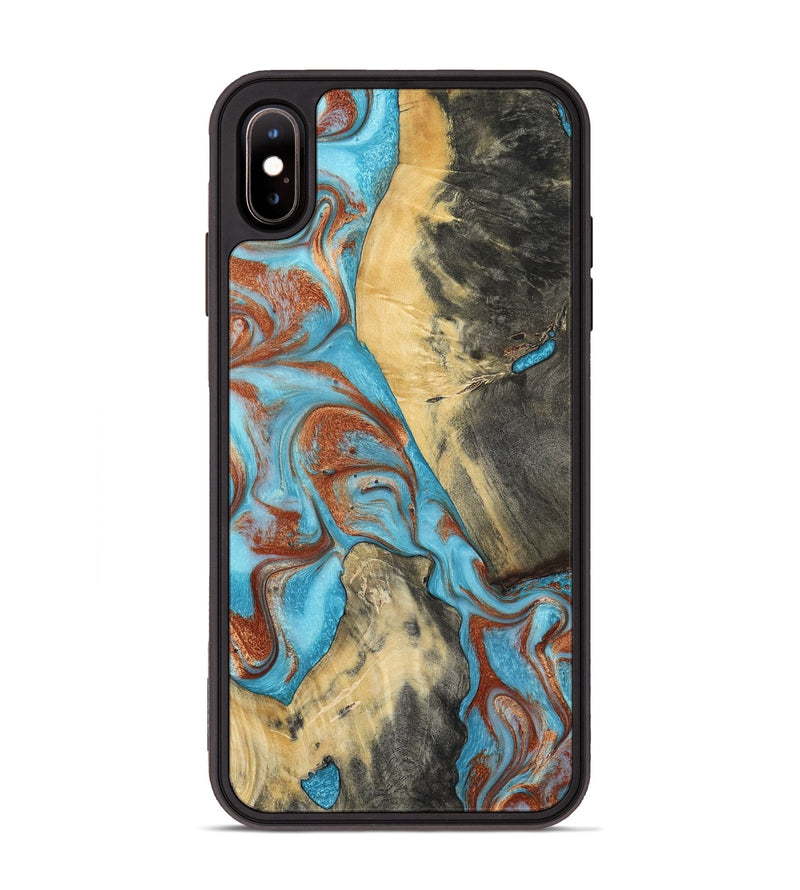 iPhone Xs Max Wood Phone Case - Dahlia (Teal & Gold, 801019)