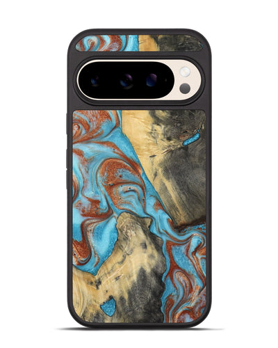 Pixel 10 Wood Phone Case - Dahlia (Teal & Gold, 801019)