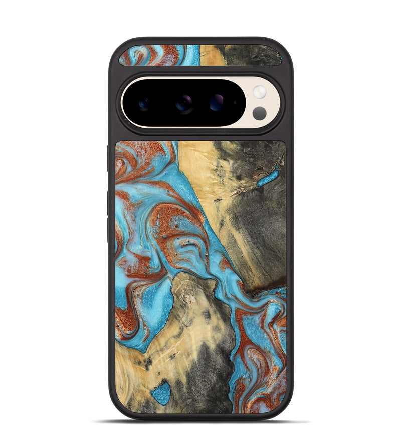 Pixel 10 Wood Phone Case - Dahlia (Teal & Gold, 801019)
