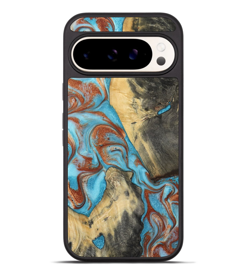 Pixel 9 Pro XL Wood Phone Case - Dahlia (Teal & Gold, 801019)
