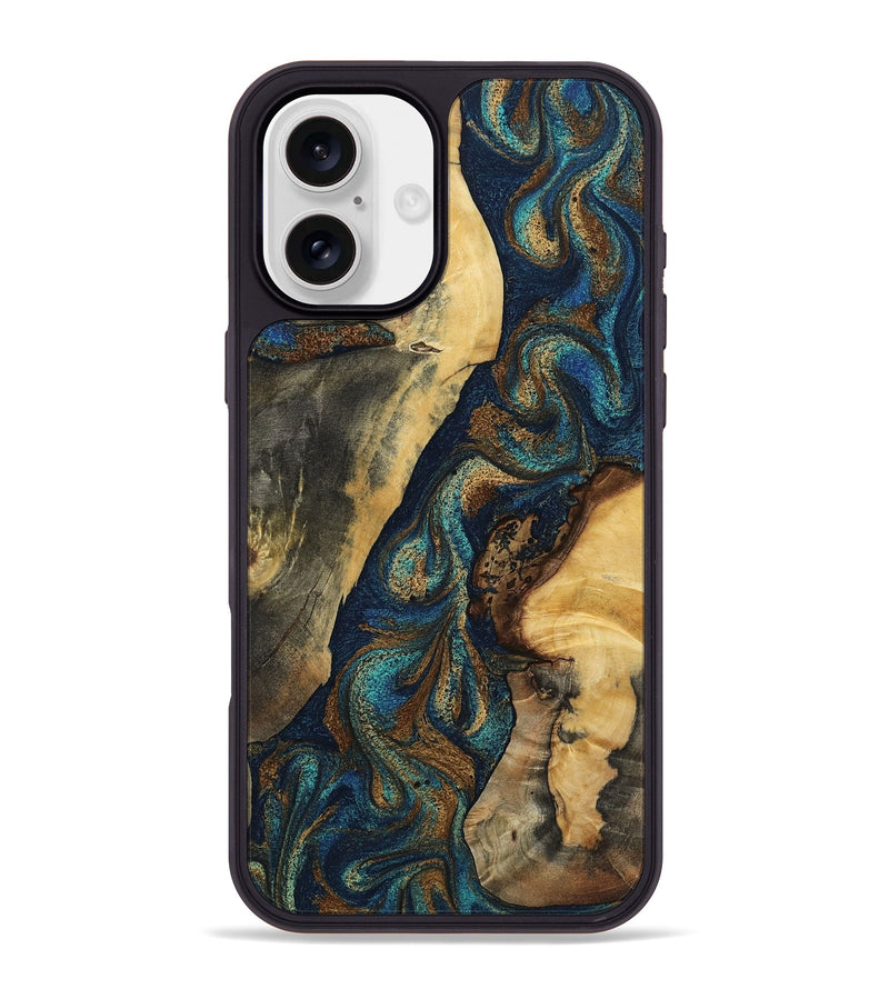 iPhone 16 Plus Wood Phone Case - Perry (Teal & Gold, 801020)