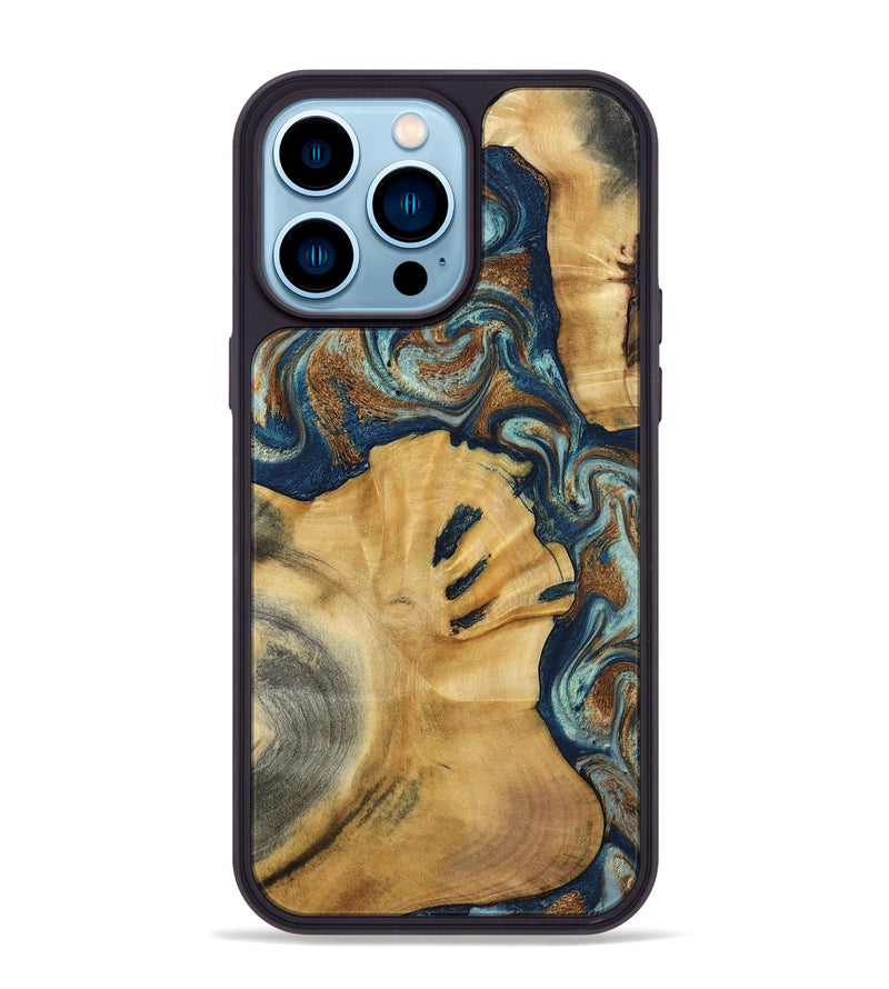 iPhone 14 Pro Max Wood Phone Case - Gertie (Teal & Gold, 801022)