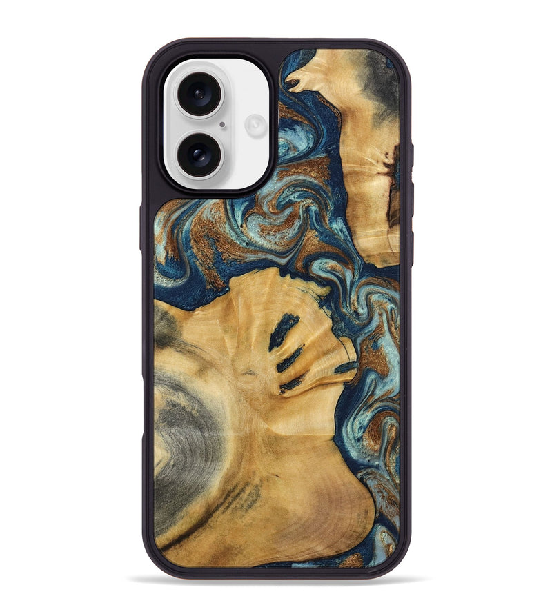iPhone 16 Plus Wood Phone Case - Gertie (Teal & Gold, 801022)