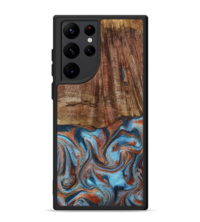 Galaxy S22 Ultra Wood Phone Case - Jordon (Teal & Gold, 801023)