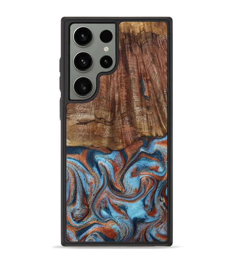 Galaxy S23 Ultra Wood Phone Case - Jordon (Teal & Gold, 801023)