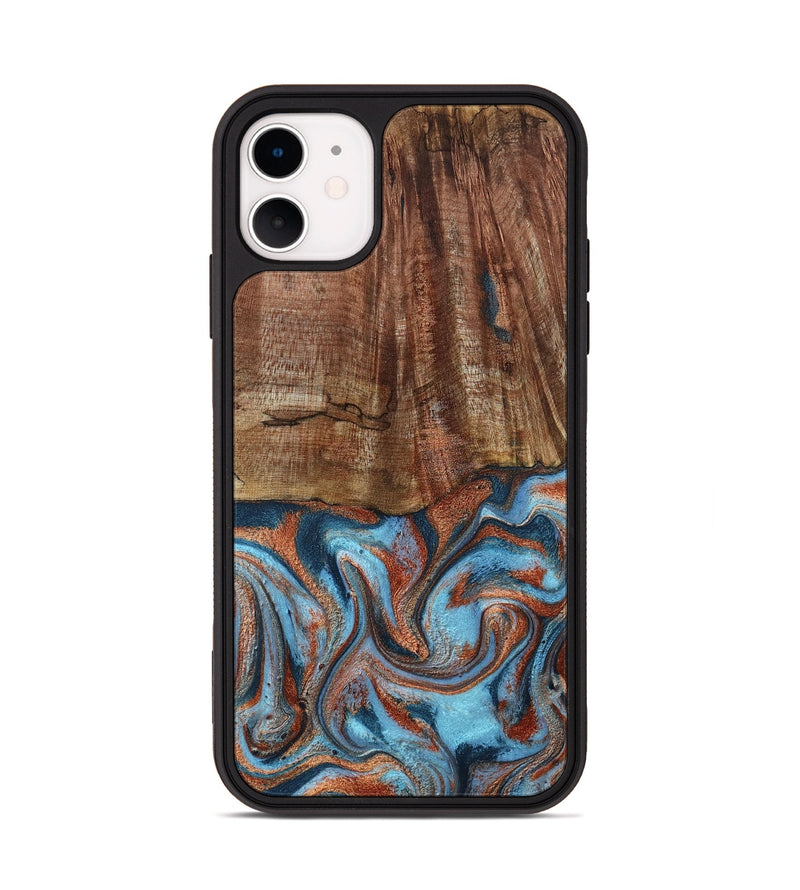 iPhone 11 Wood Phone Case - Jordon (Teal & Gold, 801023)