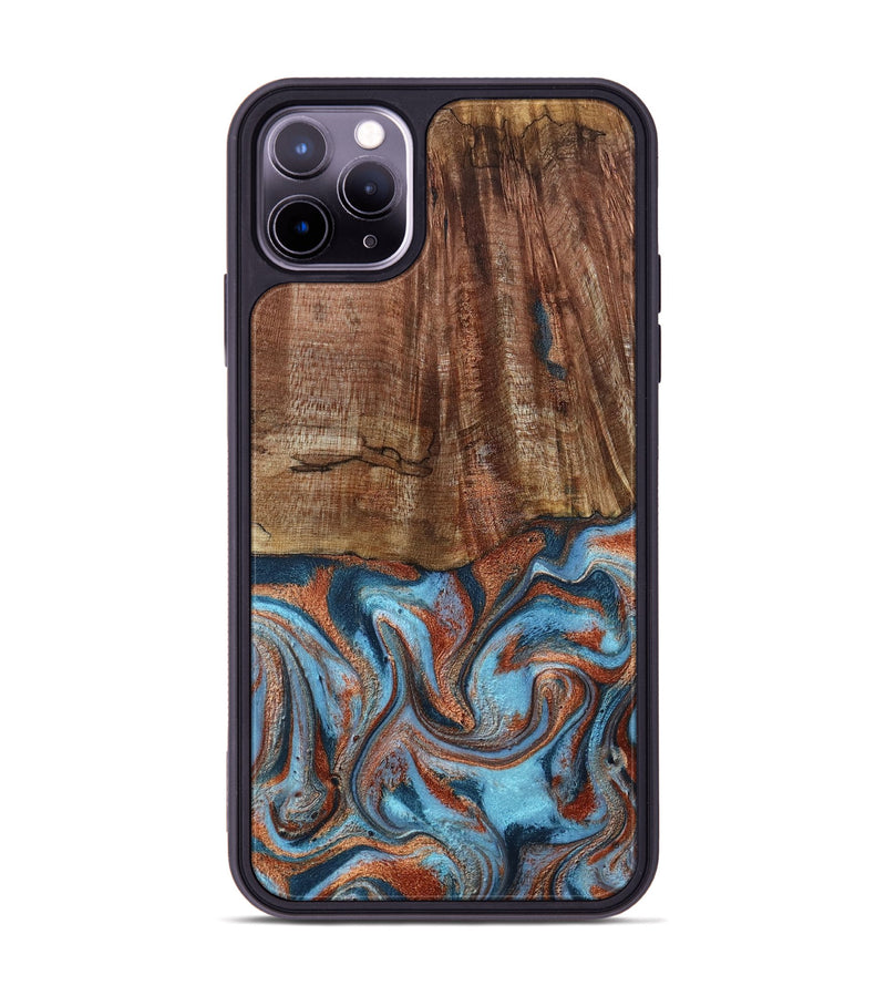 iPhone 11 Pro Max Wood Phone Case - Jordon (Teal & Gold, 801023)