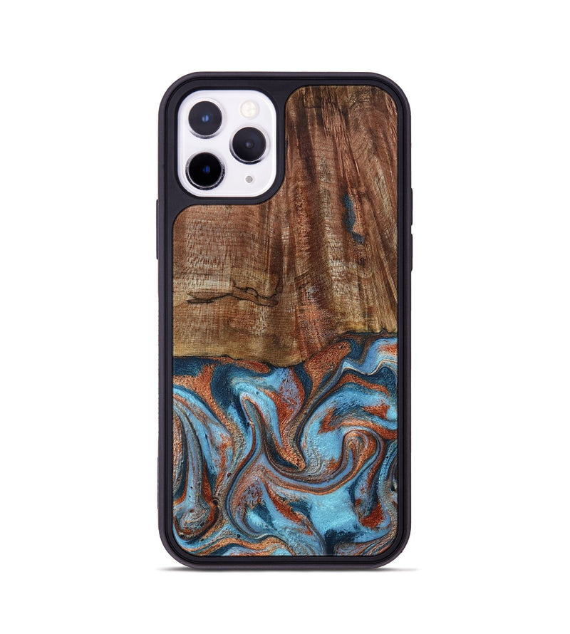 iPhone 11 Pro Wood Phone Case - Jordon (Teal & Gold, 801023)
