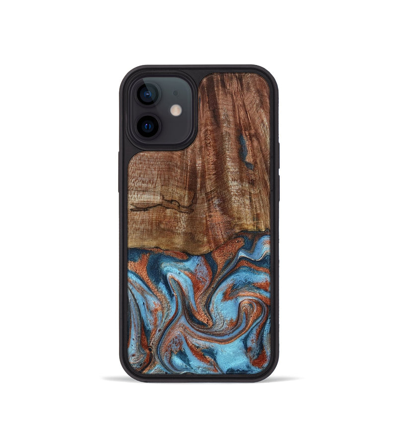 iPhone 12 mini Wood Phone Case - Jordon (Teal & Gold, 801023)