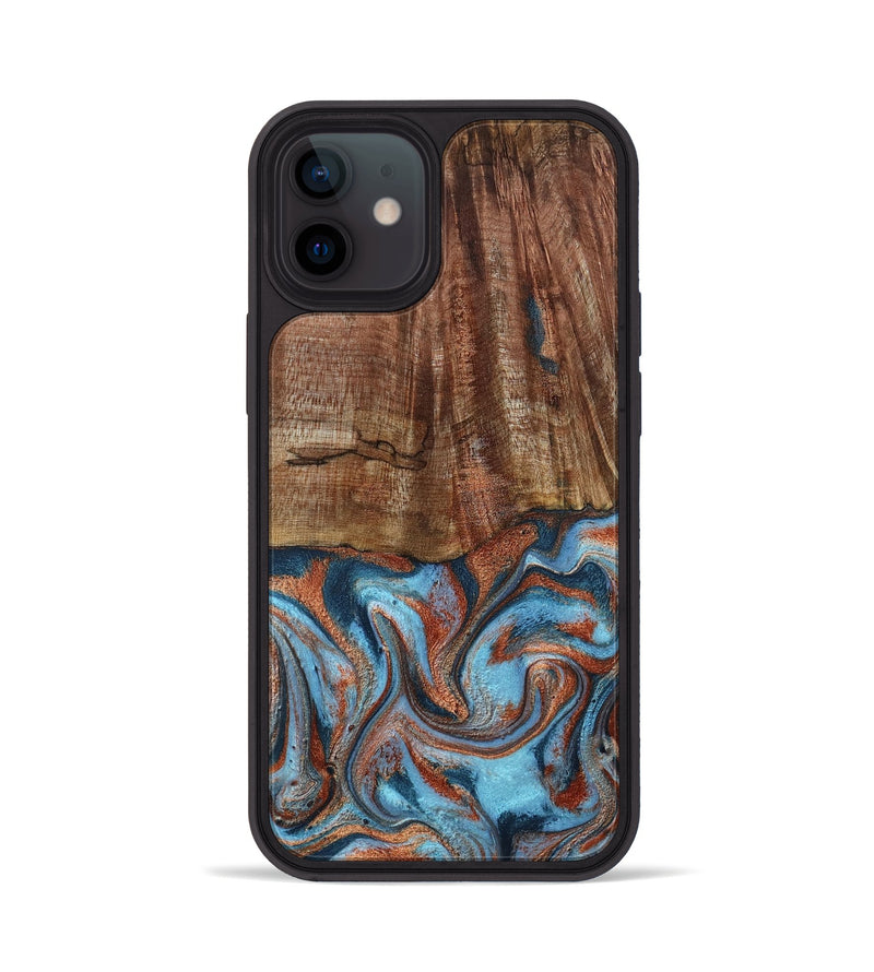 iPhone 12 Wood Phone Case - Jordon (Teal & Gold, 801023)