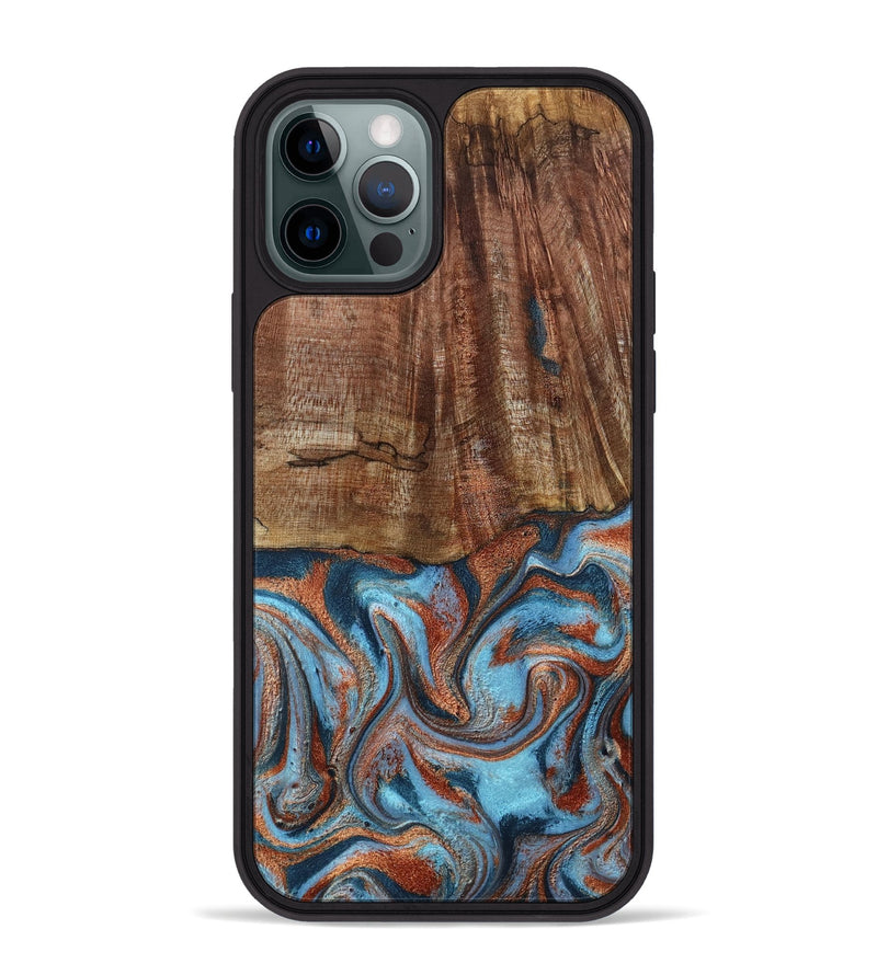 iPhone 12 Pro Max Wood Phone Case - Jordon (Teal & Gold, 801023)