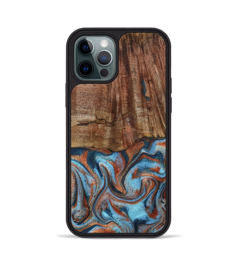 iPhone 12 Pro Wood Phone Case - Jordon (Teal & Gold, 801023)