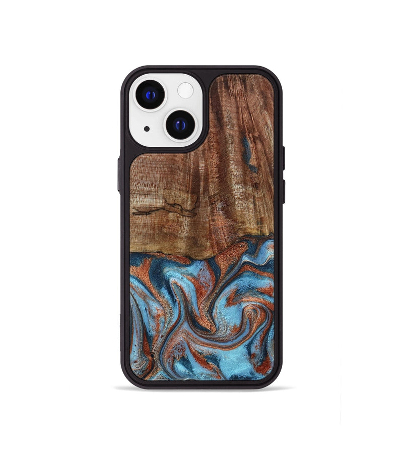 iPhone 13 mini Wood Phone Case - Jordon (Teal & Gold, 801023)