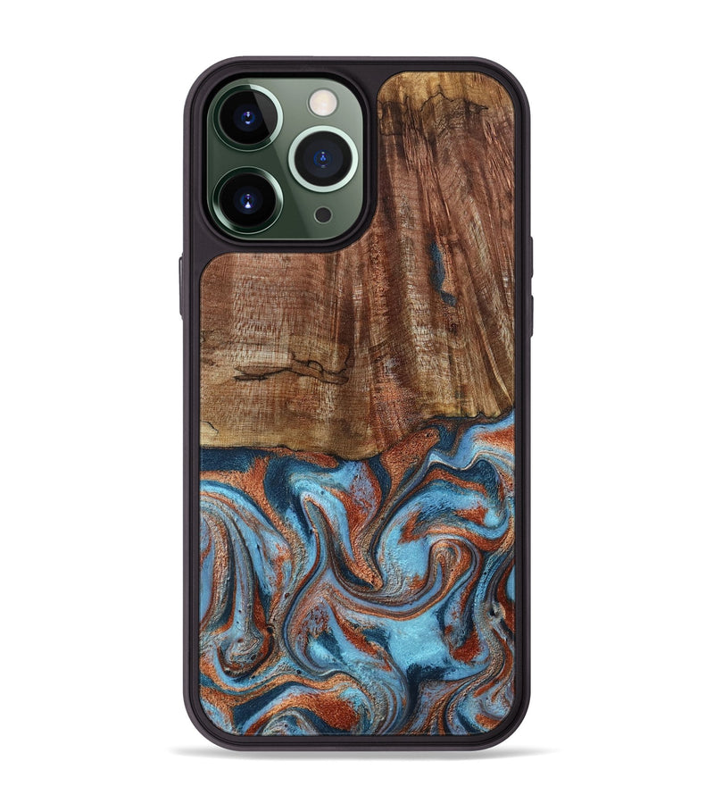 iPhone 13 Pro Max Wood Phone Case - Jordon (Teal & Gold, 801023)