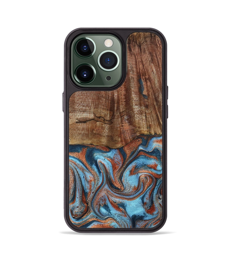 iPhone 13 Pro Wood Phone Case - Jordon (Teal & Gold, 801023)
