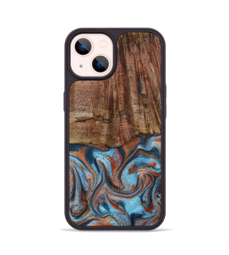 iPhone 14 Wood Phone Case - Jordon (Teal & Gold, 801023)
