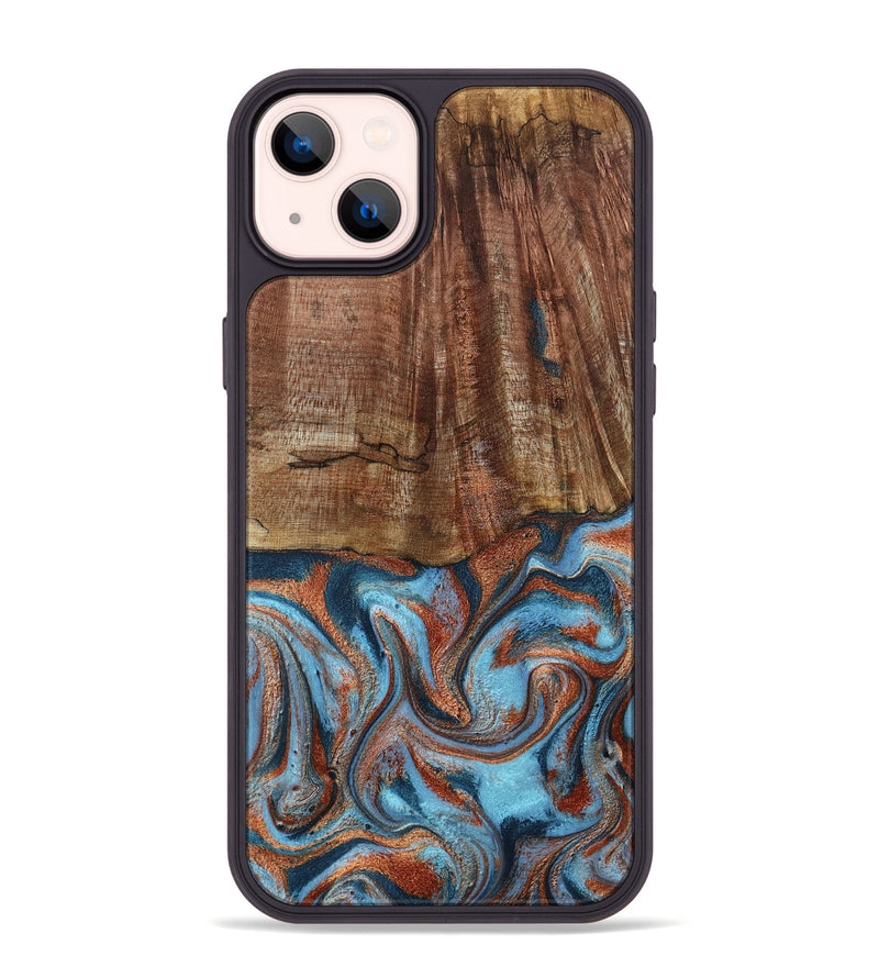 iPhone 14 Plus Wood Phone Case - Jordon (Teal & Gold, 801023)