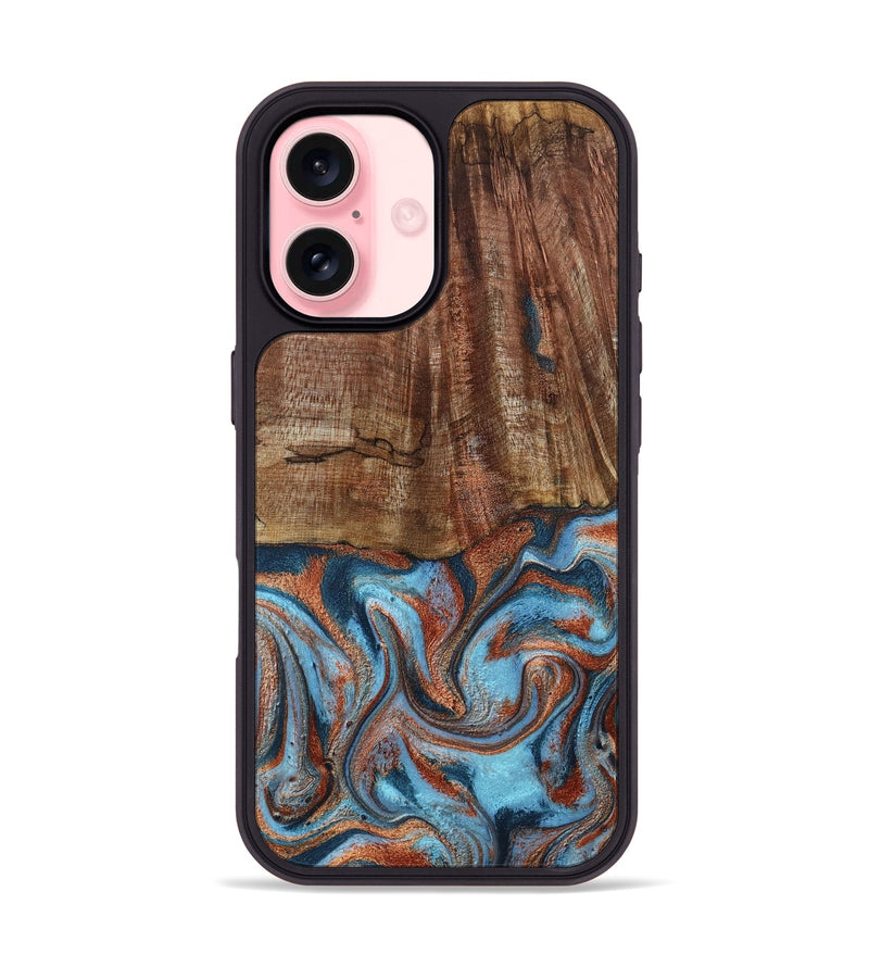 iPhone 16 Wood Phone Case - Jordon (Teal & Gold, 801023)