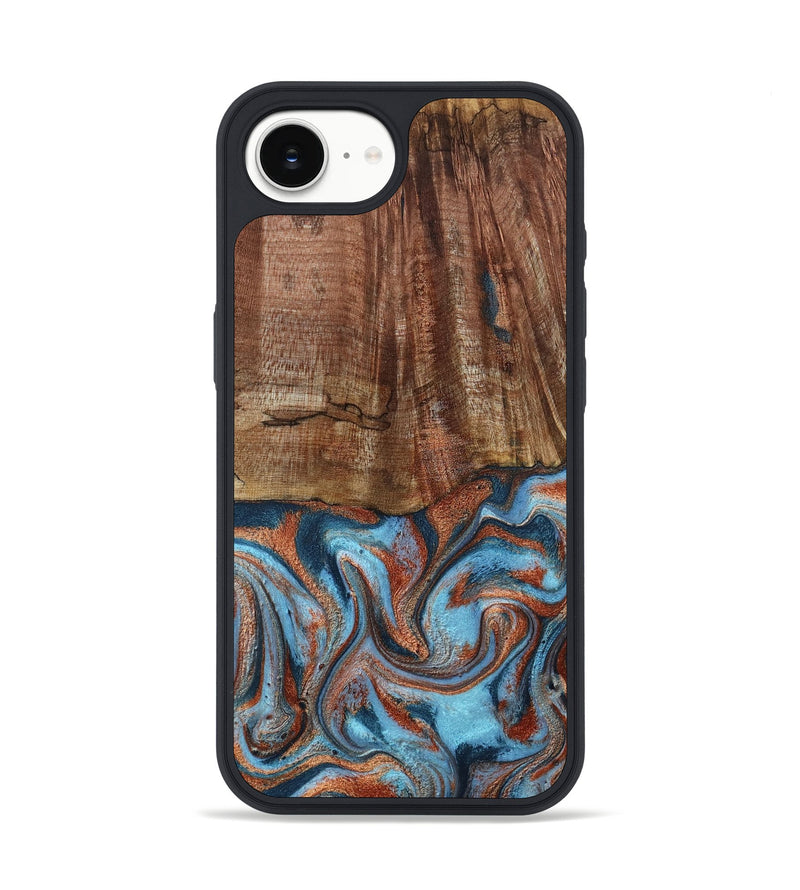 iPhone 16e Wood Phone Case - Jordon (Teal & Gold, 801023)