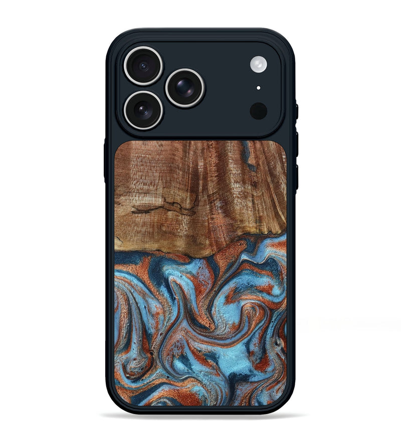 iPhone 17 Pro Max Wood Phone Case - Jordon (Teal & Gold, 801023)