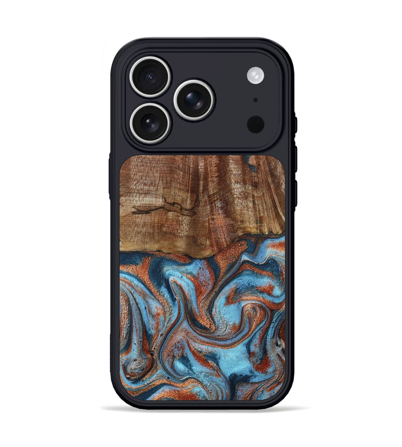 iPhone 17 Pro Wood Phone Case - Jordon (Teal & Gold, 801023)