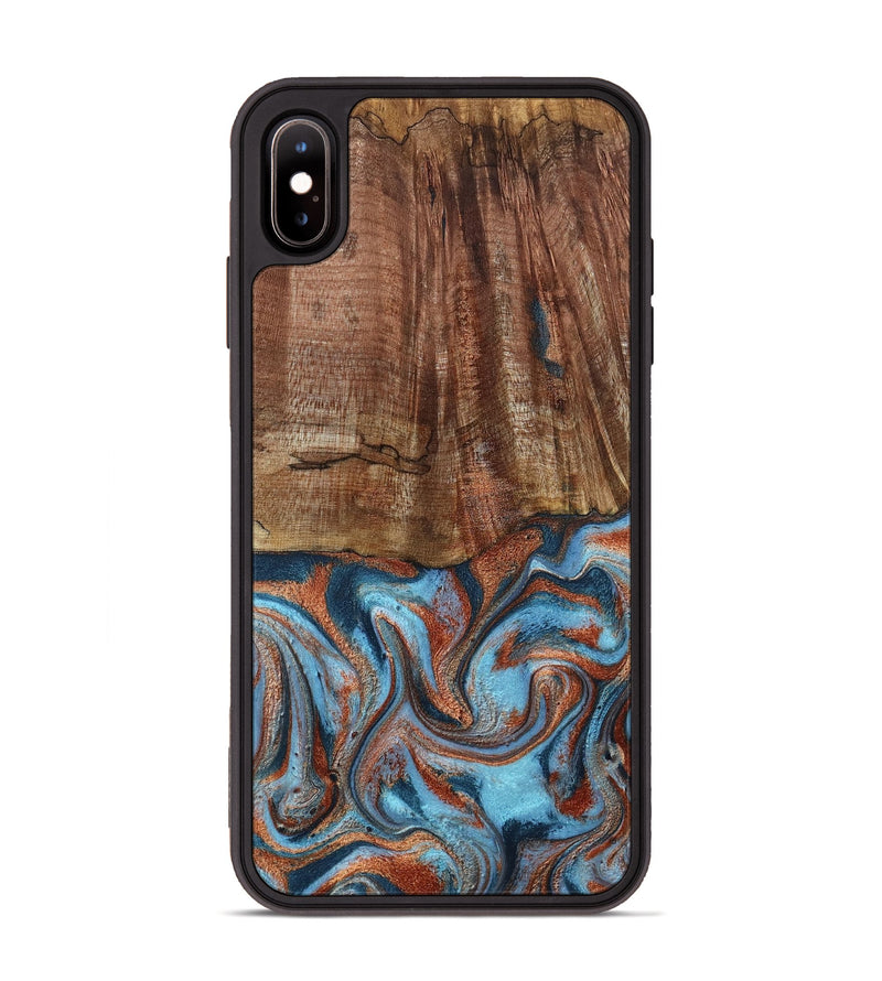 iPhone Xs Max Wood Phone Case - Jordon (Teal & Gold, 801023)