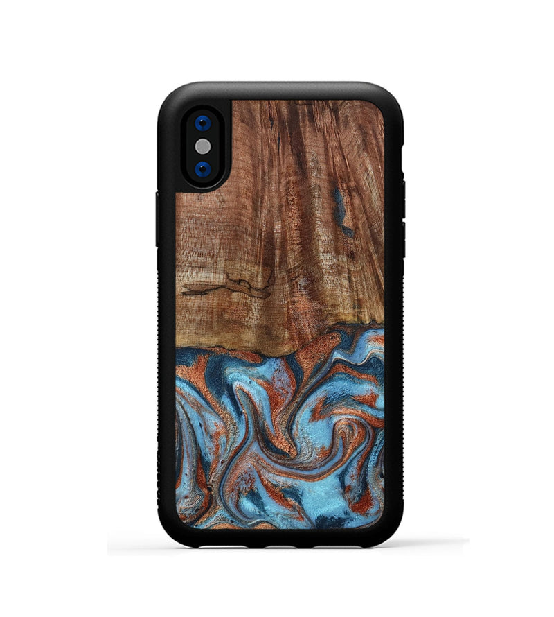 iPhone Xs Wood Phone Case - Jordon (Teal & Gold, 801023)