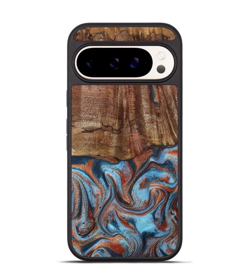 Pixel 9 Wood Phone Case - Jordon (Teal & Gold, 801023)