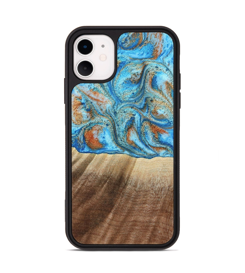 iPhone 11 Wood Phone Case - Gregg (Teal & Gold, 801025)