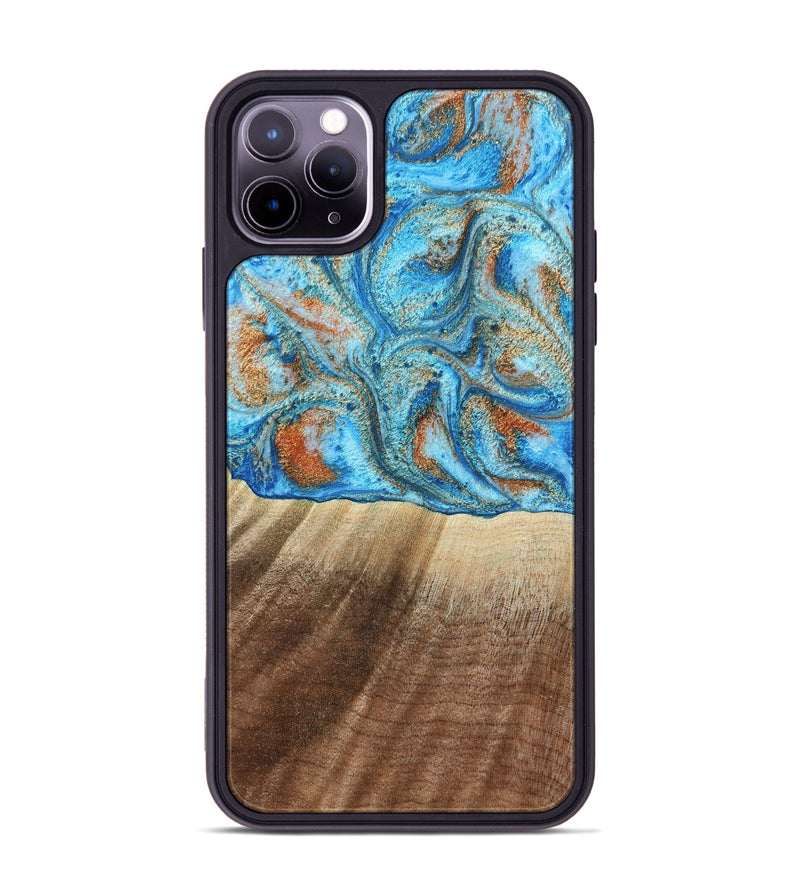 iPhone 11 Pro Max Wood Phone Case - Gregg (Teal & Gold, 801025)