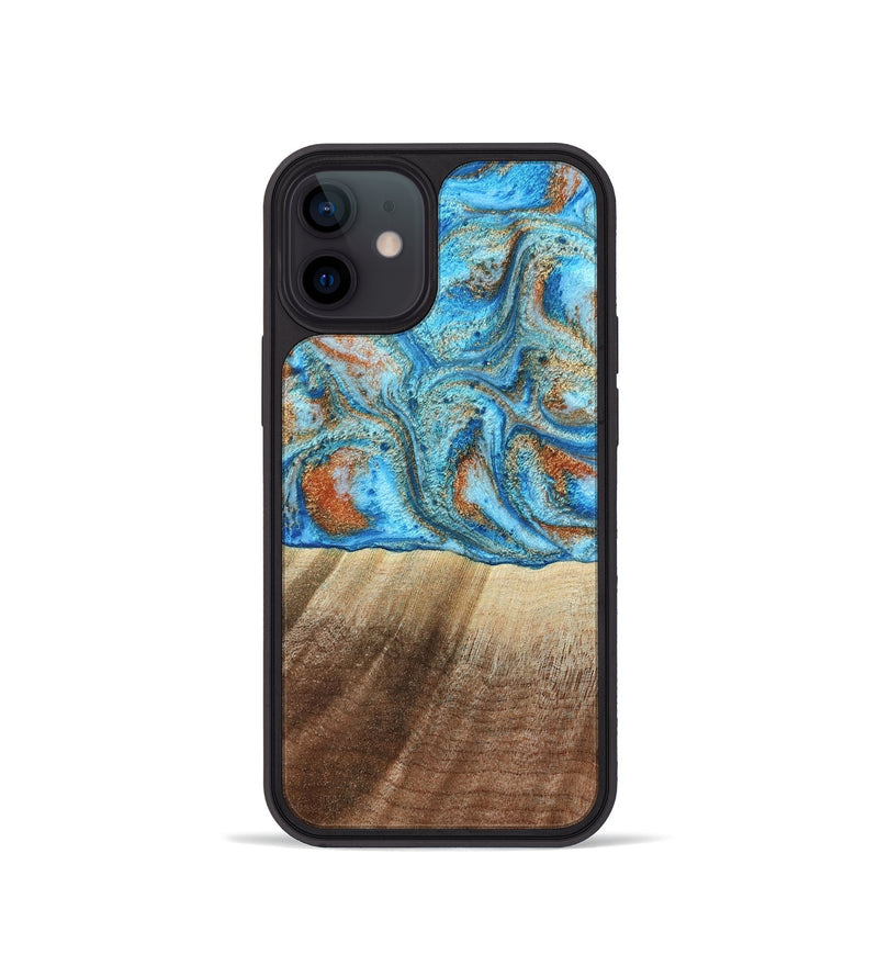 iPhone 12 mini Wood Phone Case - Gregg (Teal & Gold, 801025)