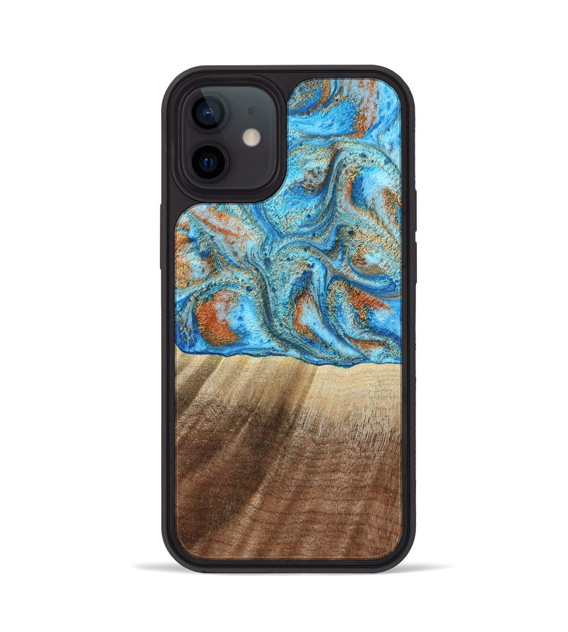 iPhone 12 Wood Phone Case - Gregg (Teal & Gold, 801025)