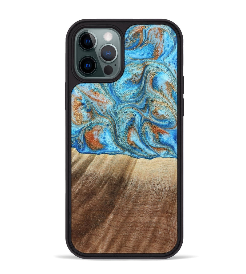 iPhone 12 Pro Max Wood Phone Case - Gregg (Teal & Gold, 801025)