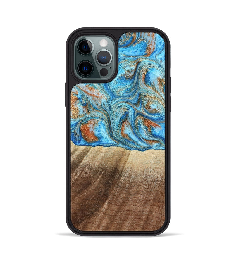 iPhone 12 Pro Wood Phone Case - Gregg (Teal & Gold, 801025)