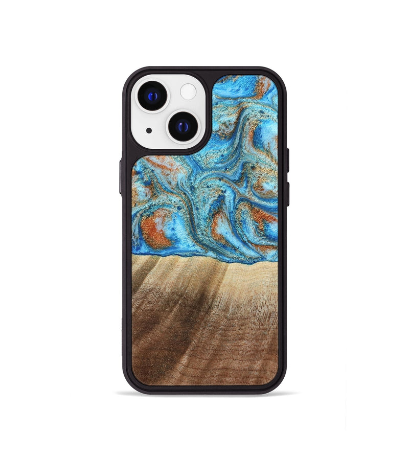 iPhone 13 mini Wood Phone Case - Gregg (Teal & Gold, 801025)