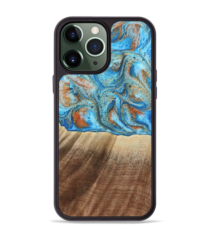iPhone 13 Pro Max Wood Phone Case - Gregg (Teal & Gold, 801025)