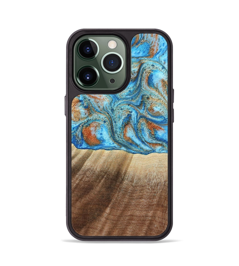 iPhone 13 Pro Wood Phone Case - Gregg (Teal & Gold, 801025)