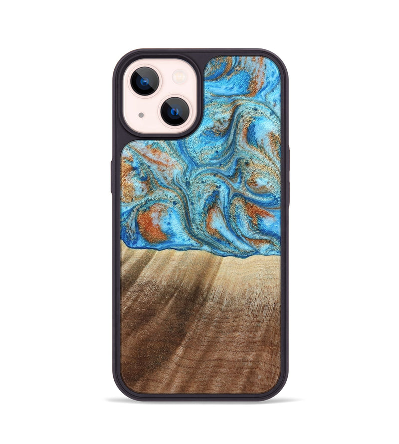 iPhone 14 Wood Phone Case - Gregg (Teal & Gold, 801025)