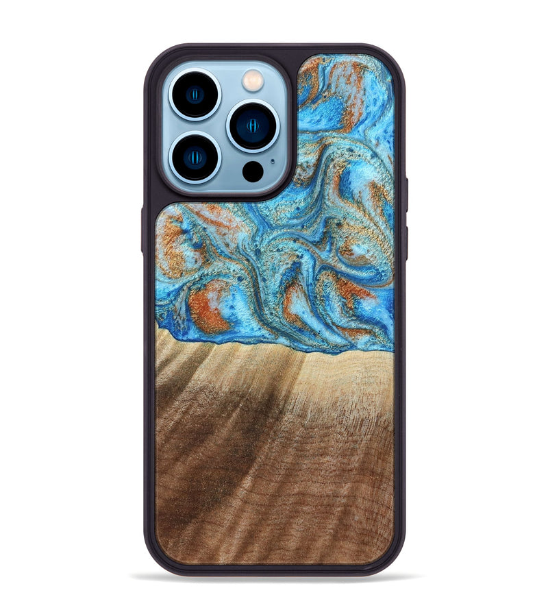 iPhone 14 Pro Max Wood Phone Case - Gregg (Teal & Gold, 801025)